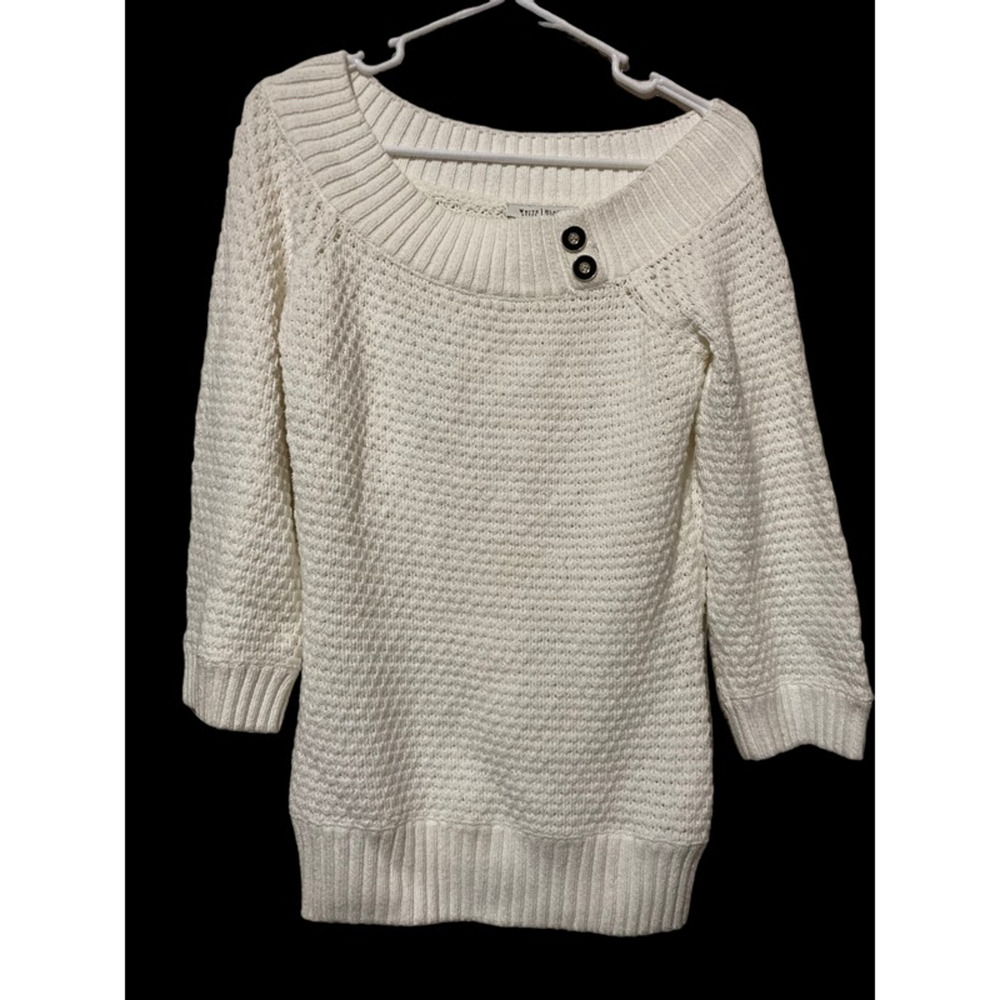 White House Black Market Womens Pullover Sweater Ivory Solid Long Sleeve S